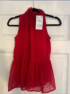 NWT Zara ' Red Sleeveless Ruffle Neck Dress